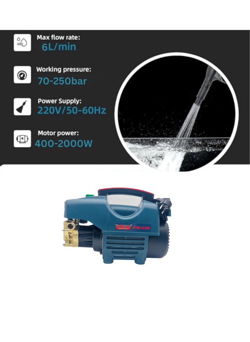 BONAI Bonai High Pressure Cleaning Machine, 400-2000W Power, 2800 RPM, 6L/min Flow Rate, 70-250 Bar Pressure - Dual-Use, Self-Priming, Overheat Protection for Home & Outdoor Cleaning, BN-CD0012  - Image 3