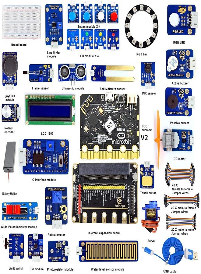 Adeept Sensor Starter Kit for BBC Micro:bit (V2 Included) | Programmable Starter Kit for Micro:bit with 35 Projects PDF Tutorial Book - Image 1