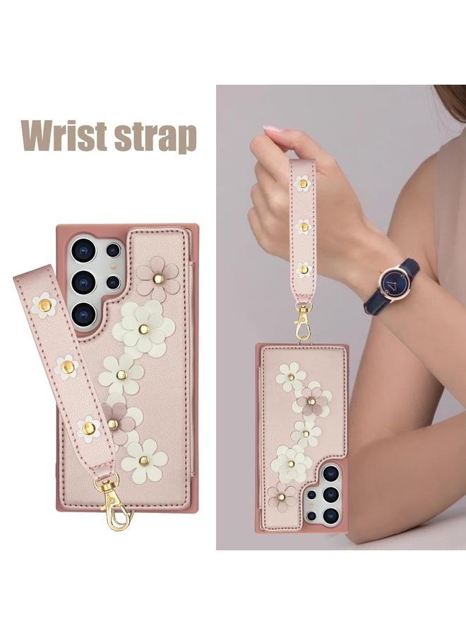 S-TOP Case For Samsung Galaxy S24 Ultra 5G Crossbody Flower Pattern Leather Phone Case - Image 3