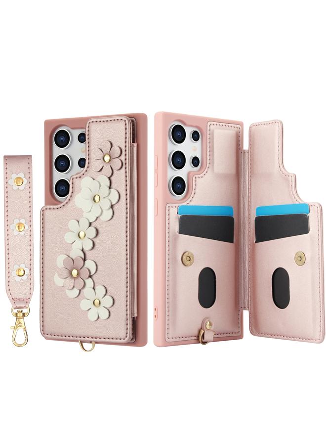 S-TOP Case For Samsung Galaxy S24 Ultra 5G Crossbody Flower Pattern Leather Phone Case - Image 2