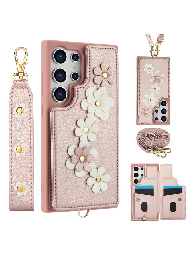 S-TOP Case For Samsung Galaxy S24 Ultra 5G Crossbody Flower Pattern Leather Phone Case - Image 1