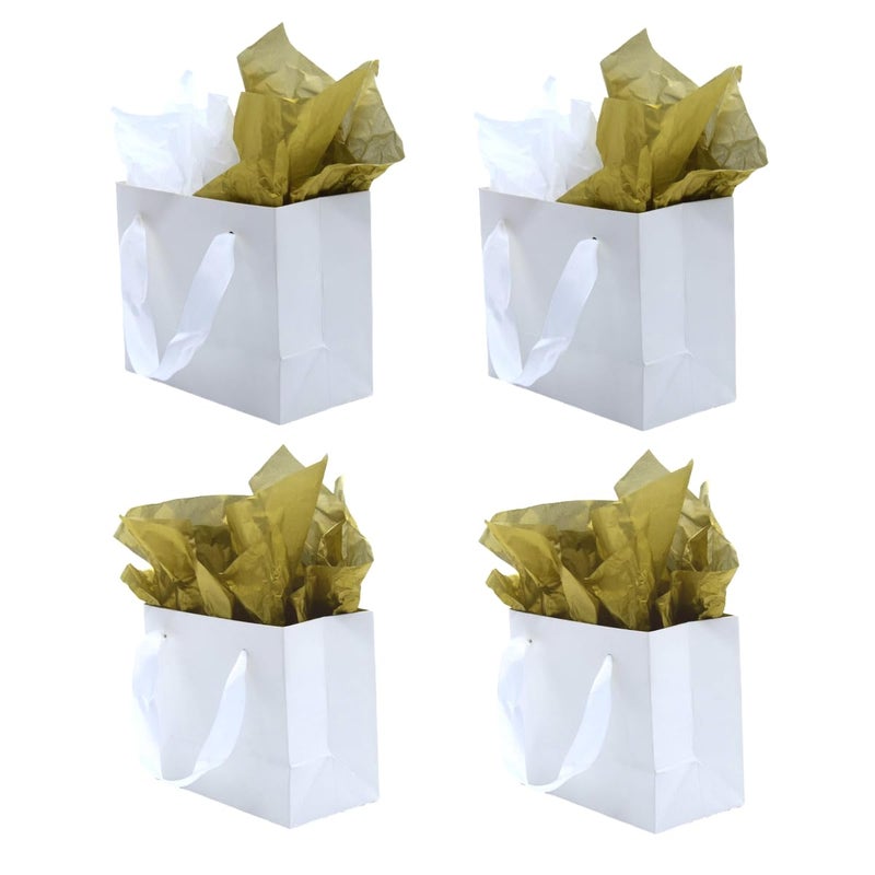 Juneshe Small Gift Bags With Handles & Tissue Paper 4 Pack Mini White Gift Bags  Extra Small White Paper Bags  Tiny Gift Wrap For Birthday Party Favors  Baby Shower - Image 1