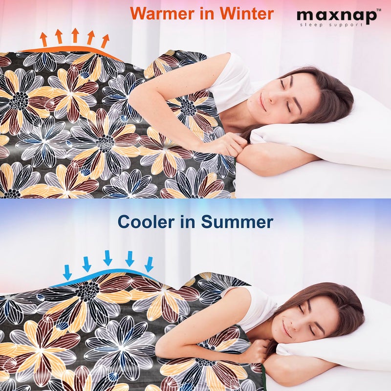 MAXNAP Cloudrest - Yellow Floral Pattern All-Weather AC Blanket for Double Bed – 300 GSM Ultra Soft, Lightweight & Breathable – 220x240 cm, Ideal for Year-Round Use - Image 2