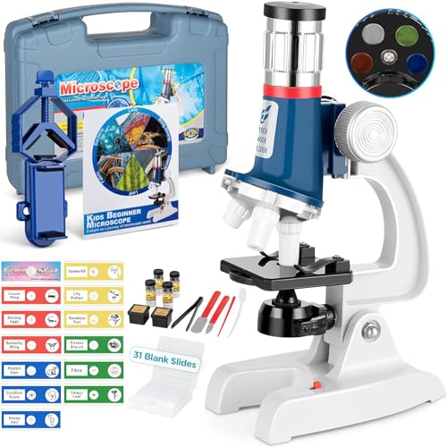 Uarzt 58Piece Kids Microscope Kit 100X1200X Magnification Metal Body LED Light Carrying Box Science Experiment Toy for Kids Ages 512 - Image 1