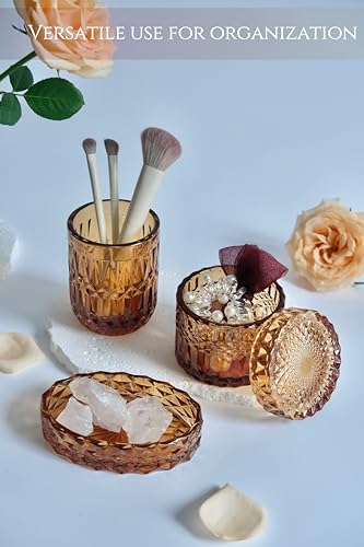 LaMarriti Amber Bathroom Accessories Set, 5Pcs Clear Glass Bathroom Sets, Hand Soap Dispenser, Soap Dish, Toothbrush Holder Set, Qtips Holder for Crystal Vintage Bath Decor, Set - Image 4