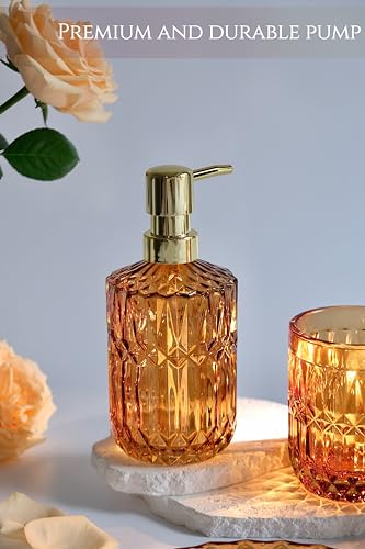 LaMarriti Amber Bathroom Accessories Set, 5Pcs Clear Glass Bathroom Sets, Hand Soap Dispenser, Soap Dish, Toothbrush Holder Set, Qtips Holder for Crystal Vintage Bath Decor, Set - Image 2