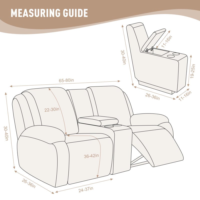 KinCam Loveseat Recliner Covers with Middle Console Slipcover  Recliner Sofa Covers 2 Seat Couch Cover Stripe Jacquard Furniture Protector Covers with Elastic Bottom for Kids  Pets (Cream) - Image 3