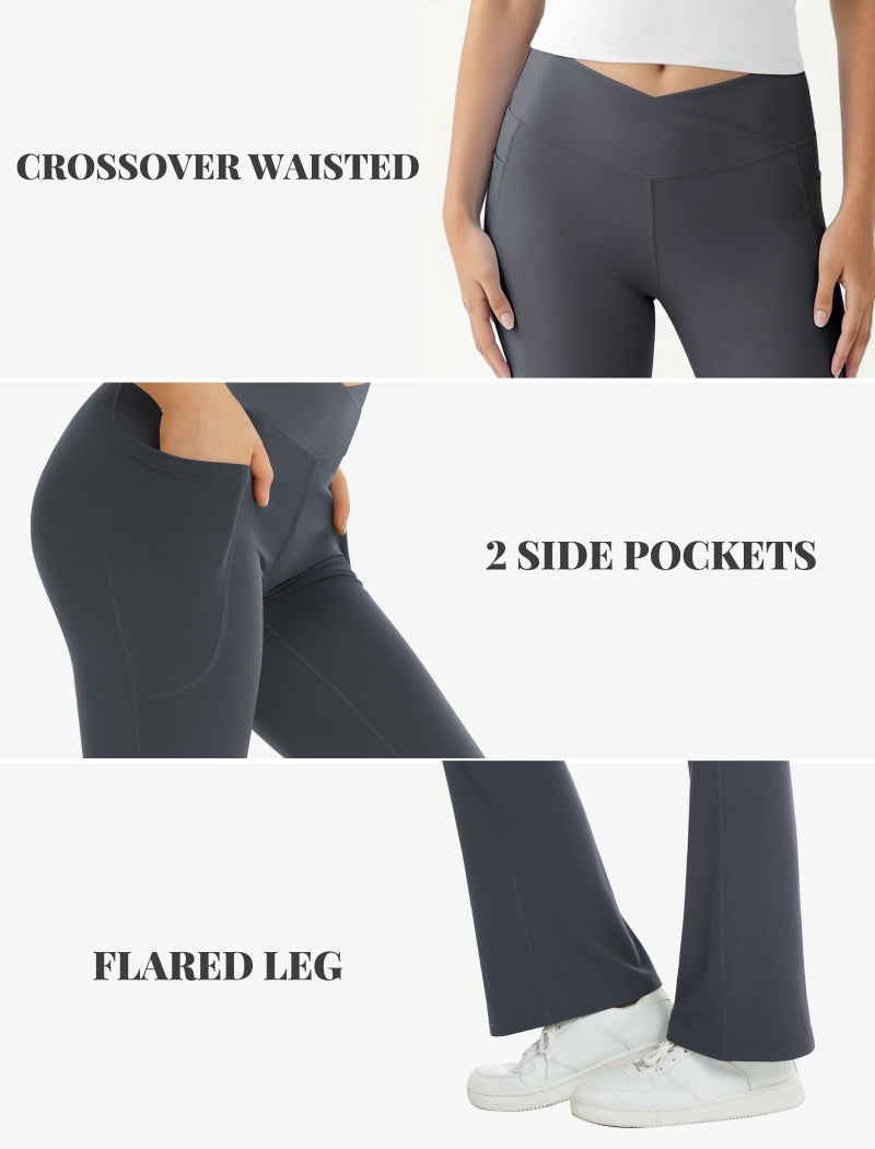 COPYLEAF Women's Flare Yoga Pants with Pockets-V Crossover High Waisted Bootcut Yoga Leggings-Flare Bell Bottom Workout Gym Leggings Gray - Image 4