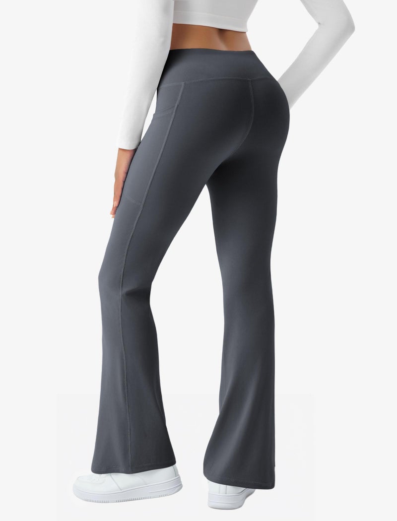 COPYLEAF Women's Flare Yoga Pants with Pockets-V Crossover High Waisted Bootcut Yoga Leggings-Flare Bell Bottom Workout Gym Leggings Gray - Image 2