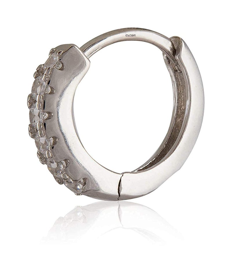 ELOISH 92.5 Sterling Silver Nose Ring for Women. 92.5% Pure Silver CZ Studded Nose Ring for Girls (8MM SMALL DIAMETER) - Image 3