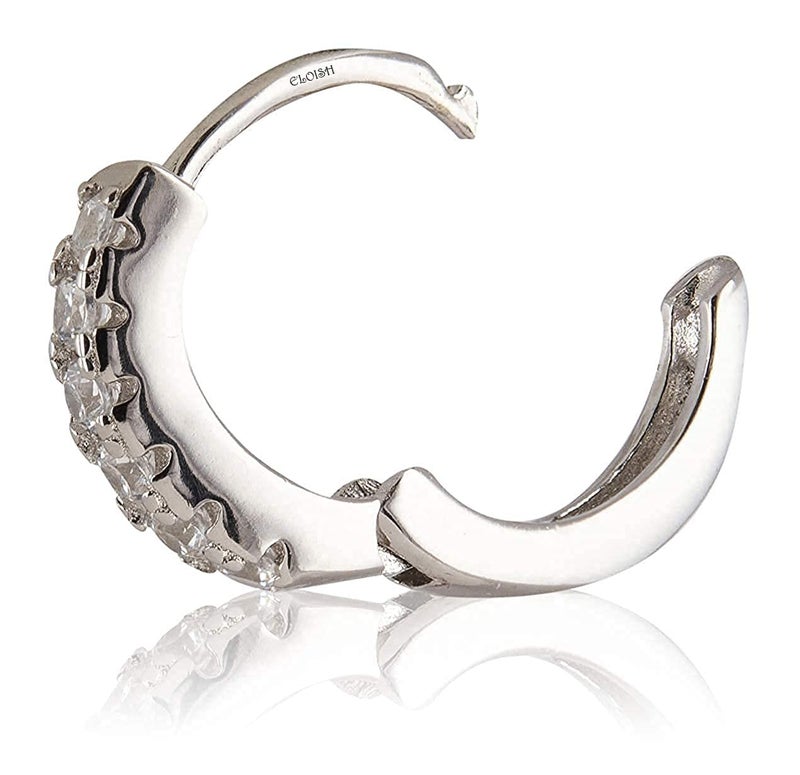 ELOISH 92.5 Sterling Silver Nose Ring for Women. 92.5% Pure Silver CZ Studded Nose Ring for Girls (8MM SMALL DIAMETER) - Image 1
