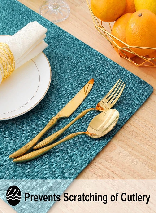 homing Cotton Linen Placemats Set of 6, Cloth Washable Farmhouse Dining Table Mats for Indoors & Outdoors, Easy to Clean, Teal, 13 x 19 Inch - Image 4