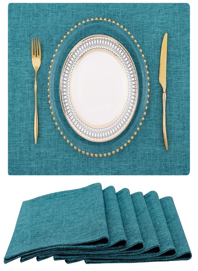 homing Cotton Linen Placemats Set of 6, Cloth Washable Farmhouse Dining Table Mats for Indoors & Outdoors, Easy to Clean, Teal, 13 x 19 Inch - Image 1