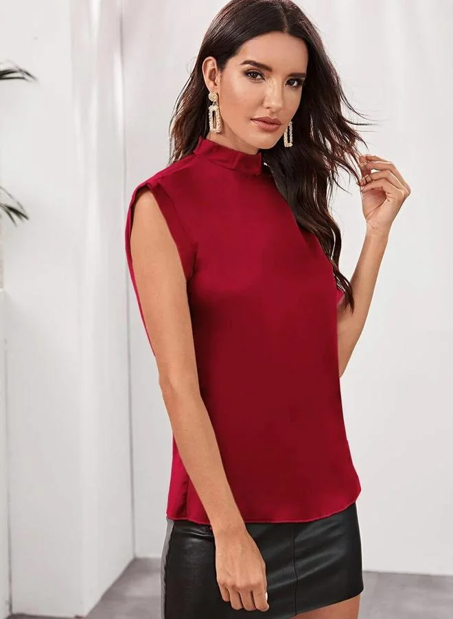 Kotty Solid Satin High Neck Top with Drape Back by Styli