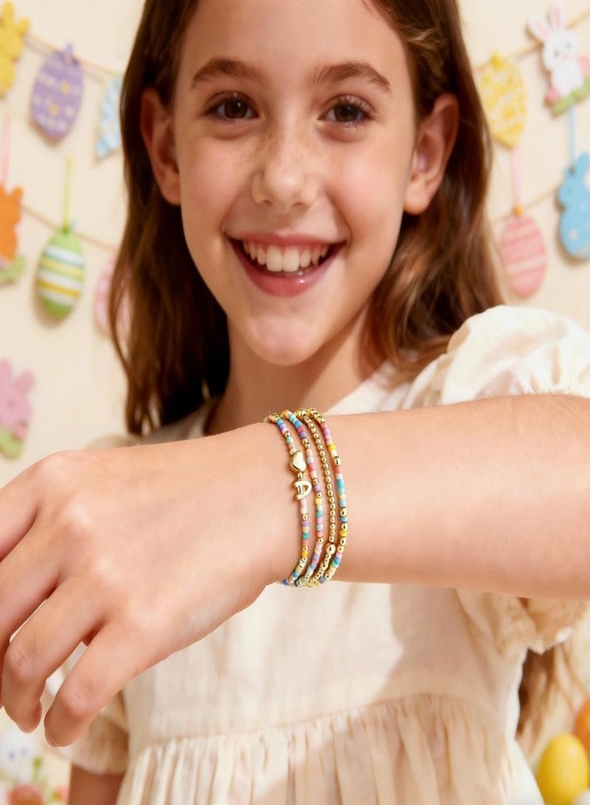 M MOOHAM Easter Gifts for Kids Teens Girls - Colorful Beaded Heart Initial K Bracelet for Girls Kids Jewelry, 6 7 8 9 10 11 12 13 14 Year Old Girl Birthday Gifts, Tween Teenage Girl Gift Idea - Image 2