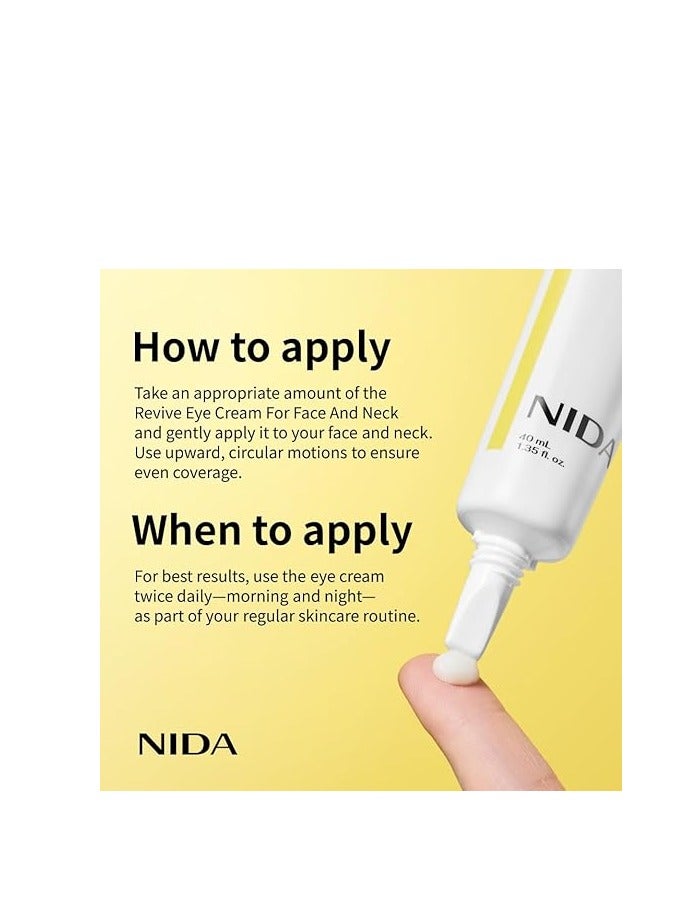 نيدا كريم العيون NIDA Revive للوجه والرقبة. حلول البروبيوتيك، الشبكية، الببتيد. التجاعيد، الخطوط الدقيقة، دوران الخلايا، نسيج الجلد الثابت، الجلد المشع، الاحتفاظ بالرطوبة. 1.35 أوقية فلورية، 40 مل - Image 3