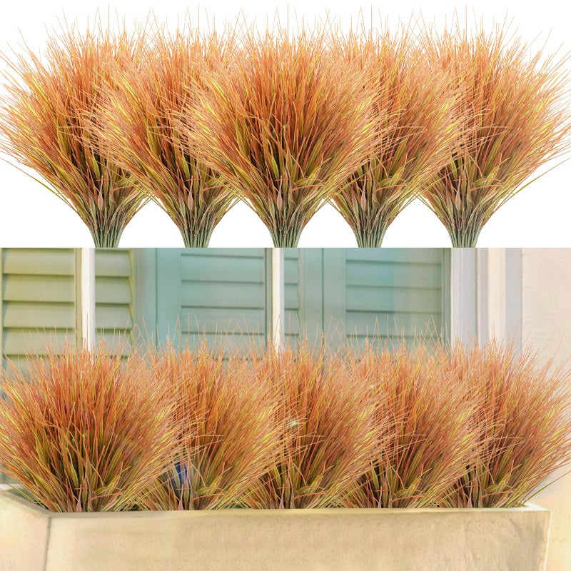 LUZOGA 24 Bundles Artificial Wheat Grass Fake Plants Outdoor UV Resistant Greenery Stems Plastic Shrubs for Patio Garden Farmhouse Front Porch Window Box Home Decor