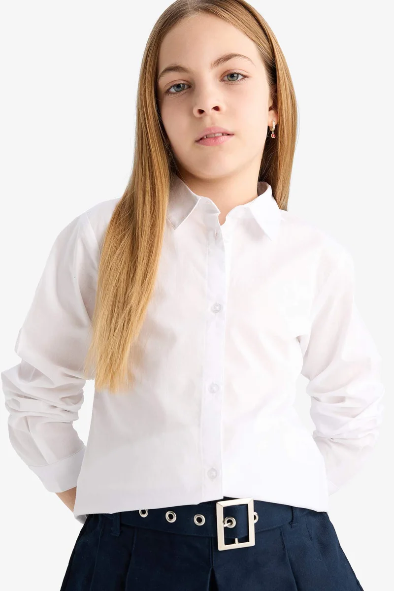 Defacto Girl Poplin 100% Cotton Long Sleeve Shirt
