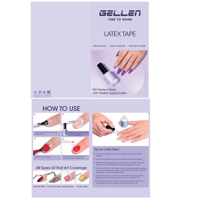 Gellen Latex Tape for Nails, Fast Drying Liquid Latex Nail Polish Barrier Peel off Latex Tape Kit Cuticle Guard for Nail Art Liquid Latex Barrier Protector - Image 4