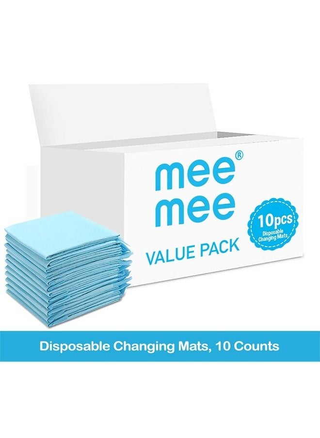 mee mee - Disposable Changing Mats, 10 Counts, Soft Waterproof Mat, Portable Leak Proof Changing Mat, New Mom Leak-Proof Under pad, Mattress Table Protector Pad - Image 1