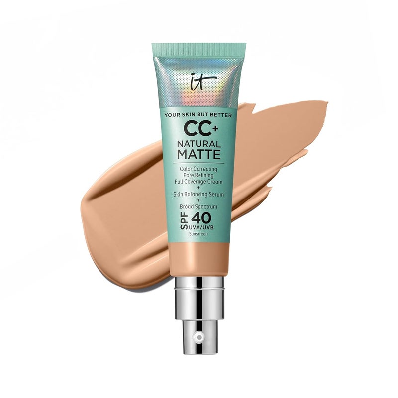 IT Cosmetics CC Cream Natural Matte Foundation with SPF 40  ShineReducing  LongWear Full Coverage Foundation For Oily Skin  With Hyaluronic Acid  Fragrance Free  NonComedogenic  108 fl oz