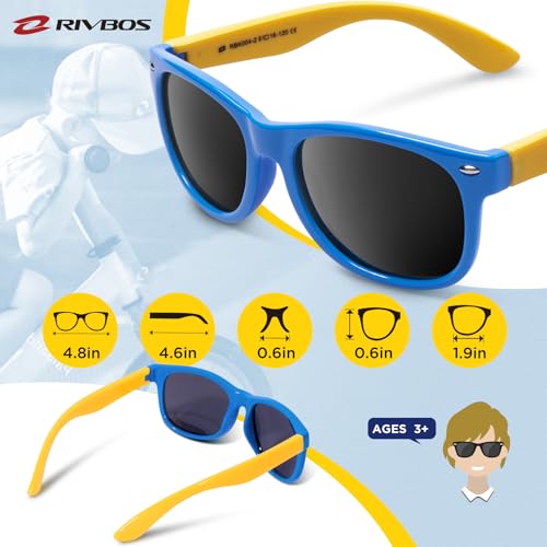 RIVBOS Kids Sunglasses Boys with Strap Polarized Rubber Flexible Shades for Toddler and Children Age 3-10 RBK004-2 Blue - Image 5