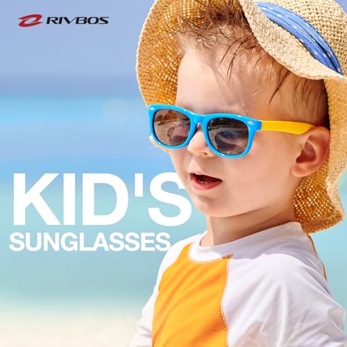 RIVBOS Kids Sunglasses Boys with Strap Polarized Rubber Flexible Shades for Toddler and Children Age 3-10 RBK004-2 Blue - Image 2