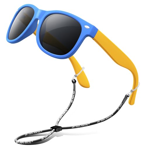 RIVBOS Kids Sunglasses Boys with Strap Polarized Rubber Flexible Shades for Toddler and Children Age 3-10 RBK004-2 Blue - Image 1