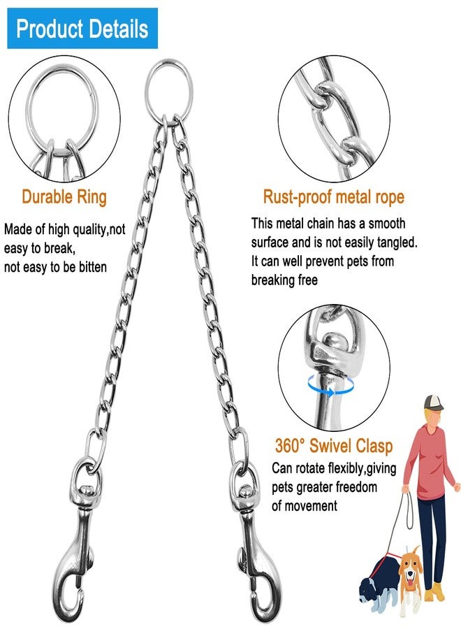 YuCool 2 Pieces Heavy Duty Double Dog Leash Metal Chain,YuCool Metal Dual Dog Leash Coupler,Tangle Free Extension Splitter Lead for 2 Dogs for Walking-Sliver - Image 3