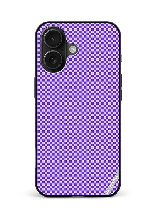 VR CREATIVE Protective Case Cover For Apple iPhone 16 Plus Groovy Purply And White Checkerboard Design Multicolour