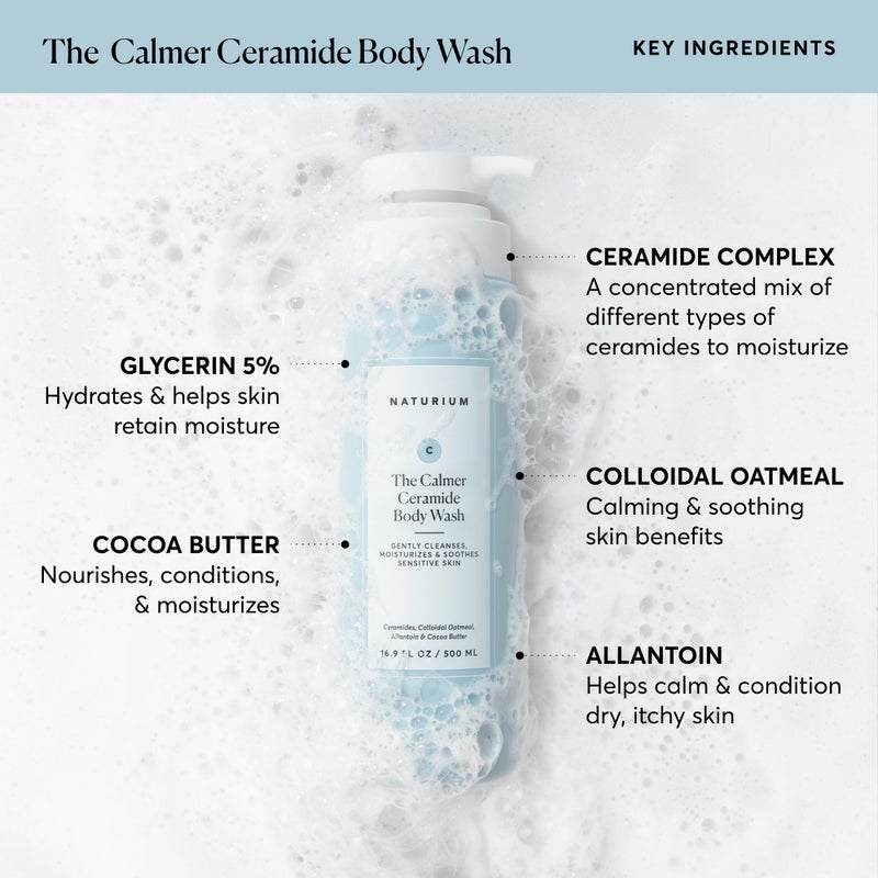 NATURIUM غسول الجسم ناتوريوم ذا كالمير سيراميد، خالي من العطور، منظف ومرطب للبشرة الجافة والحساسة، مختبر من قبل أطباء الجلد، خالي من البارابين والقسوة، 16.9 أونصة - Image 3