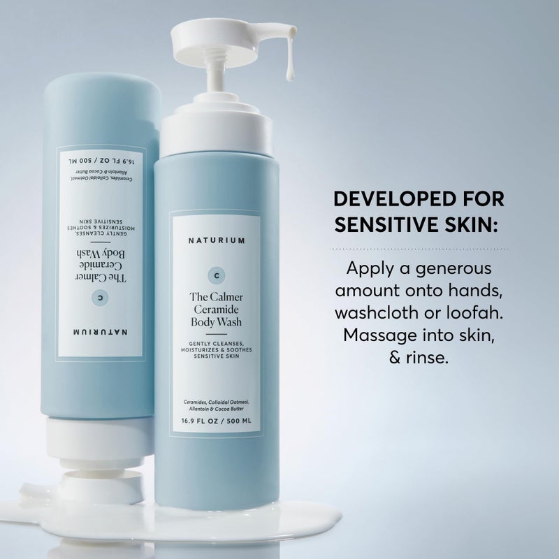 NATURIUM غسول الجسم ناتوريوم ذا كالمير سيراميد، خالي من العطور، منظف ومرطب للبشرة الجافة والحساسة، مختبر من قبل أطباء الجلد، خالي من البارابين والقسوة، 16.9 أونصة - Image 4