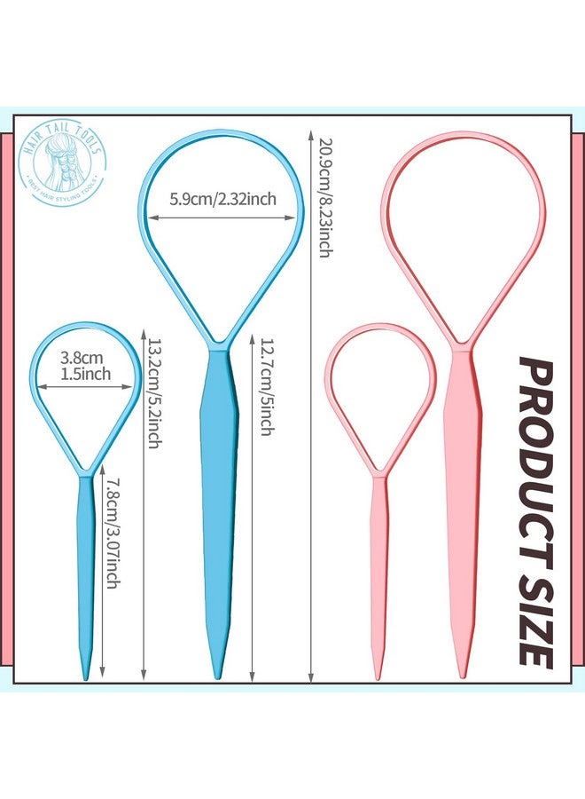 Teenitor Teenitor 4pcs Pony Hair Tail Tools, 2 Pairs Hair Loop Styling Tool Hair Flipper Pull Through Tool, French Braiding Hair Tool Hair Accessories for Women Girls, Loop Hair Tool, Light Blue/Light Pink - Image 2