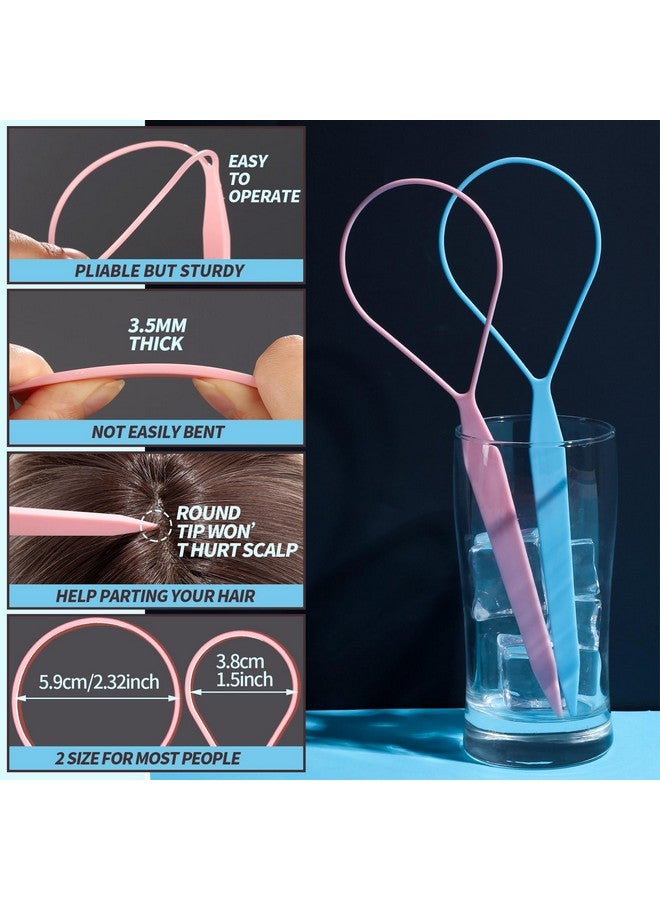 Teenitor Teenitor 4pcs Pony Hair Tail Tools, 2 Pairs Hair Loop Styling Tool Hair Flipper Pull Through Tool, French Braiding Hair Tool Hair Accessories for Women Girls, Loop Hair Tool, Light Blue/Light Pink - Image 3