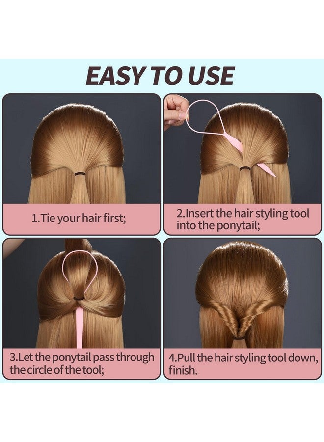 Teenitor Teenitor 4pcs Pony Hair Tail Tools, 2 Pairs Hair Loop Styling Tool Hair Flipper Pull Through Tool, French Braiding Hair Tool Hair Accessories for Women Girls, Loop Hair Tool, Light Blue/Light Pink - Image 4