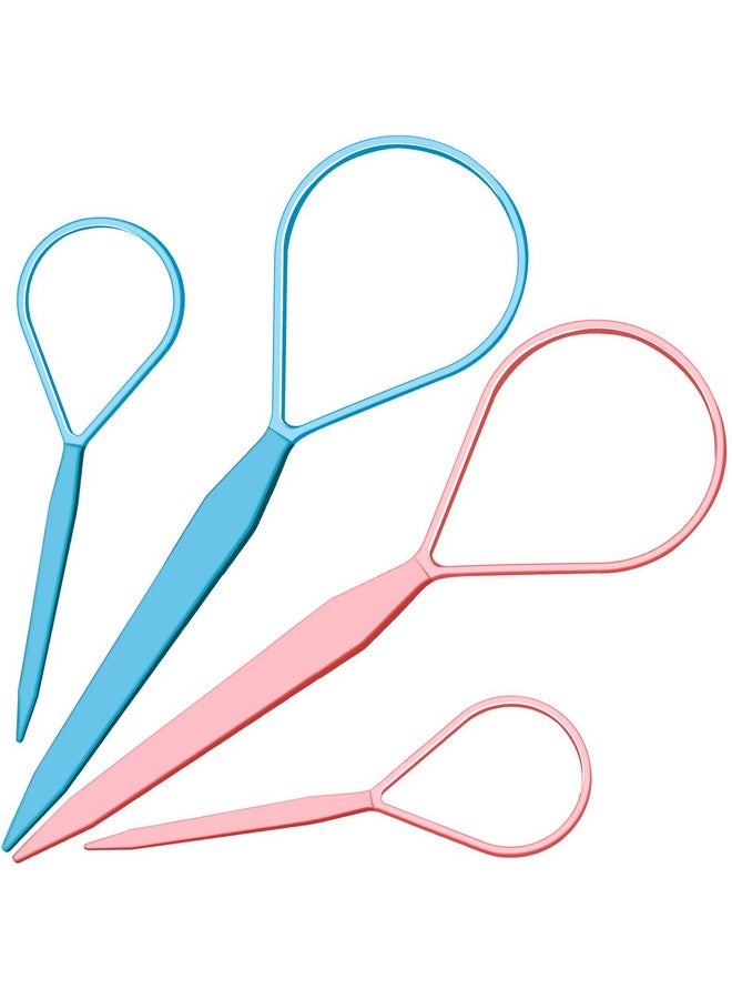 Teenitor Teenitor 4pcs Pony Hair Tail Tools, 2 Pairs Hair Loop Styling Tool Hair Flipper Pull Through Tool, French Braiding Hair Tool Hair Accessories for Women Girls, Loop Hair Tool, Light Blue/Light Pink - Image 1