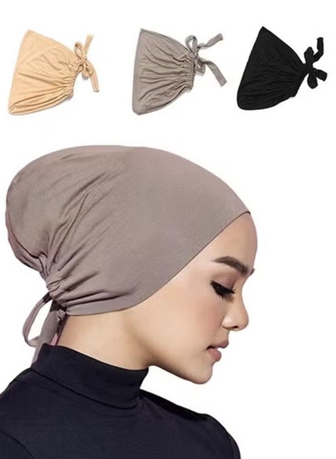 3PCS Women Hijab Undercap Under Scarf Hijab Cap With Tie-Back Inner Under Scarf Hat Turban - Image 1