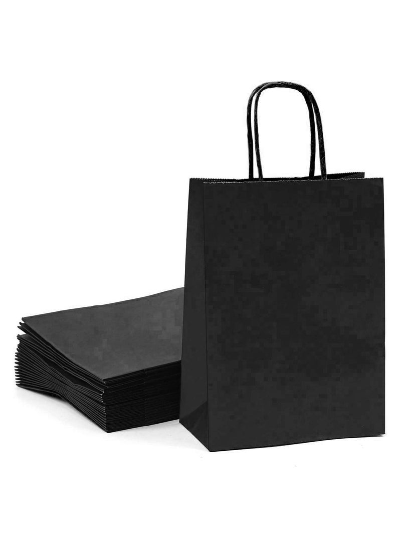 كيس ورق كرافت أسود بمقبض ملتوي 20 × 27 × 10 سم كيس ورق للحفلات - 12 قطعة - Image 1