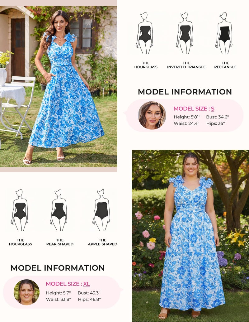 GRACE KARIN 2025 Women's Summer Floral Print Dress Sleeveless Casual Flowy Sundress A Line Ruffle Wedding Guest Outfit Blue Floral L - Image 4