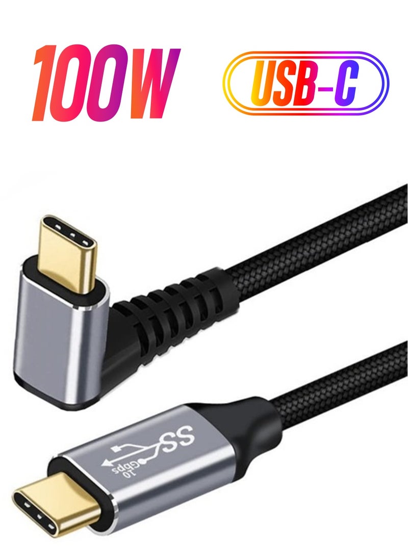 NFHK 90 Degree Up Down Angled Type-C USB-C Male to Male USB3.1 10Gbps 100W Data Cable for Laptop Phone 150CM - Image 1