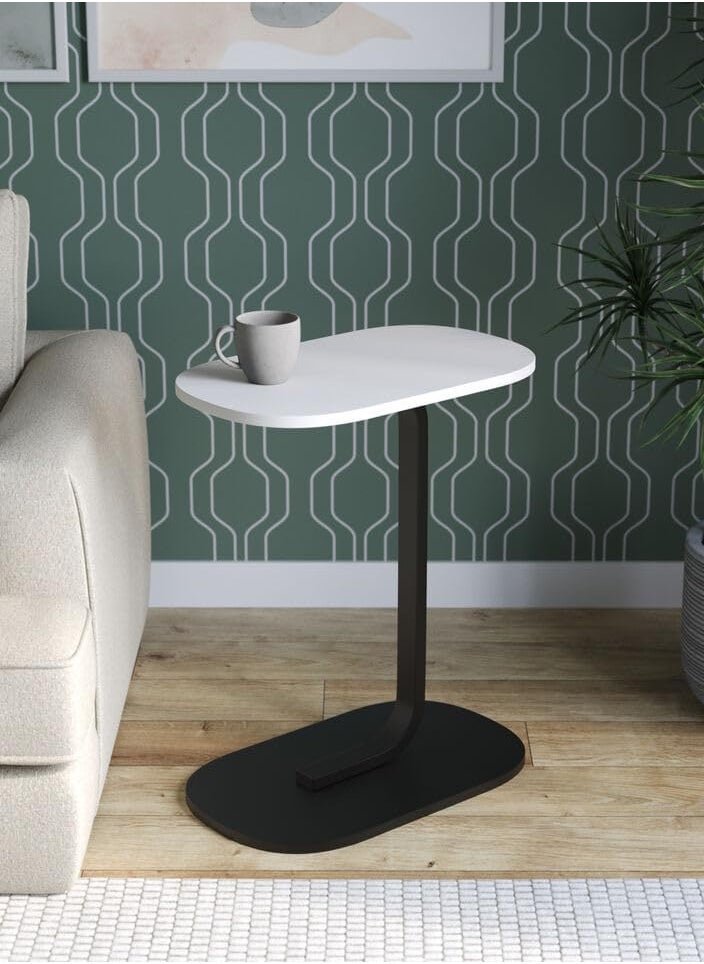 woodx Modern Minimalist Side Table with Black Base and White Top  - Image 1