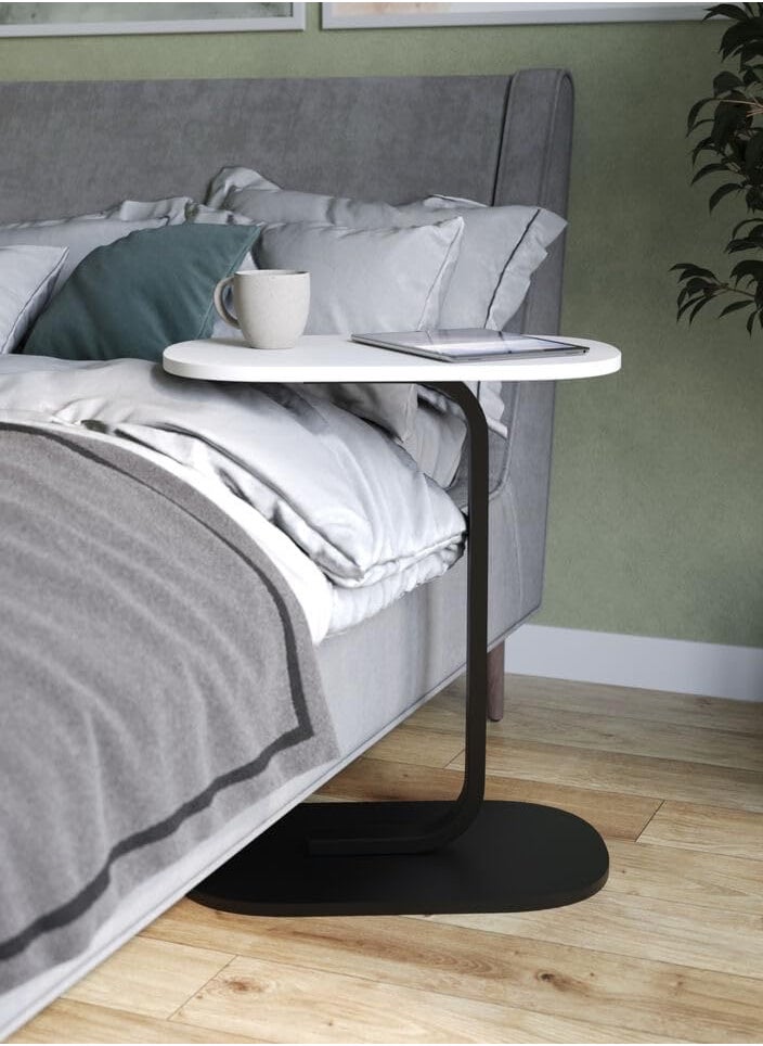 woodx Modern Minimalist Side Table with Black Base and White Top  - Image 2