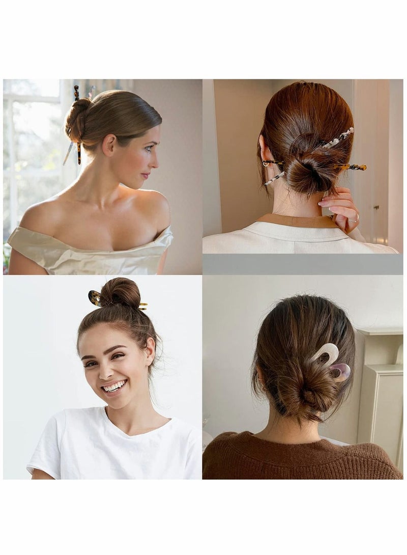 Y&D Acetate Hair Pins Sticks, U-Shaped Straight Chopsticks Hairpin Styling Accessories, Vintage Pin Fork Clips, for Girls Women Updos Buns, 8 Pieces+ 4 Pcs - Image 4