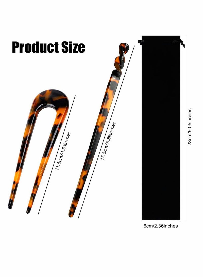 Y&D Acetate Hair Pins Sticks, U-Shaped Straight Chopsticks Hairpin Styling Accessories, Vintage Pin Fork Clips, for Girls Women Updos Buns, 8 Pieces+ 4 Pcs - Image 2