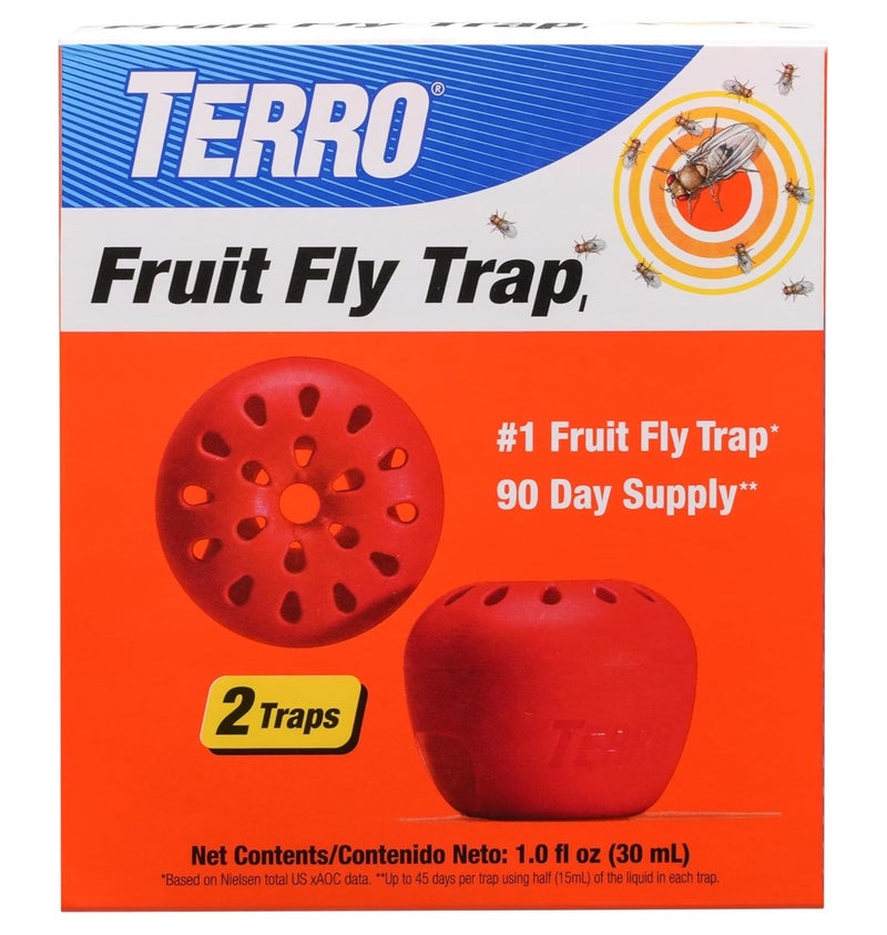 مصيدة ذباب الفاكهة تيرو عبوة من قطعتين مع سائل جاذب 30 مل تدوم حتى 90 يوم للاستخدام الداخلي مصيدة حشرات آمنة وسهلة الاستخدام للمطبخ والمنزل للتخلص من ذباب الفاكهة - Image 1