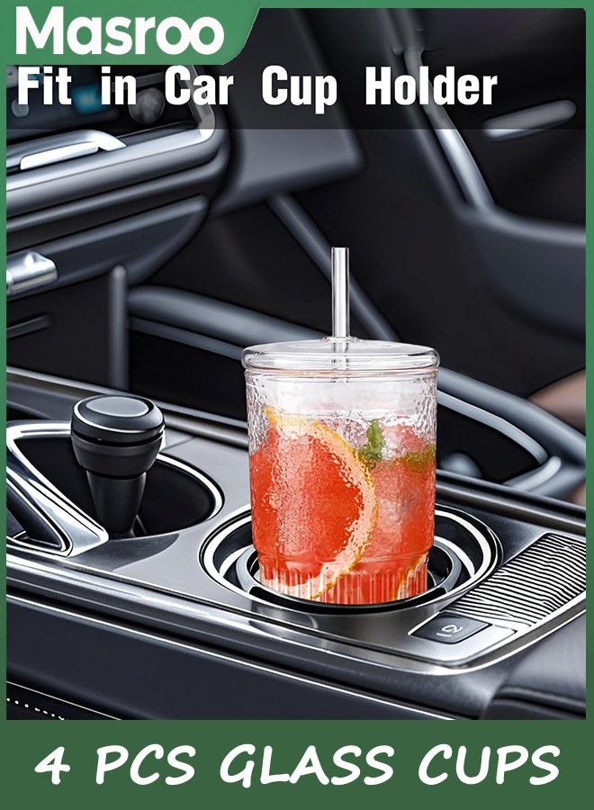 Masroo Glass Cups with Lids and Straws 4 Pcs,20oz Glasses Drinking Set Vintage Textured Clear Iced Coffee Cups with Lids,Reusable Glass Tumbler with Straw and Lid for Coffee Bar Accessories - Image 5