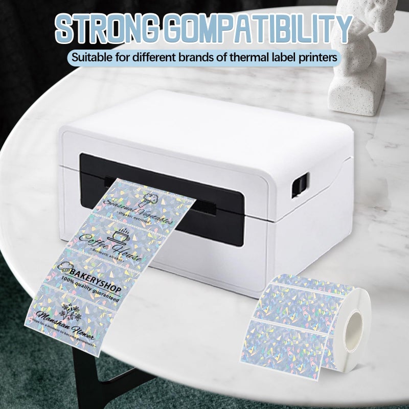WANGHENG 2''x1'' Holographic Direct Thermal Barcode Labels,Self-Adhesive Thermal Printer Stickers for Address Design DIY Logo Businessï¼ˆGlassï¼‰ - Image 4