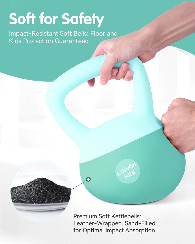 LAVVON Soft Kettlebell - Cushioned Impact-Resistant Base and Anti-Slip, Kettle bell Anti-Slip Grip Weight for Home Workouts, Safe Strength Training Kettlebells Sets for Women & Men, With Non-slip Gloves (Green, 10 LB) - Image 2