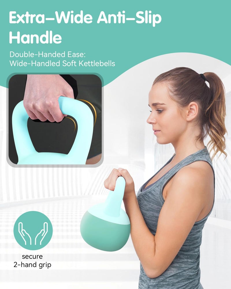 LAVVON Soft Kettlebell - Cushioned Impact-Resistant Base and Anti-Slip, Kettle bell Anti-Slip Grip Weight for Home Workouts, Safe Strength Training Kettlebells Sets for Women & Men, With Non-slip Gloves (Green, 10 LB) - Image 4