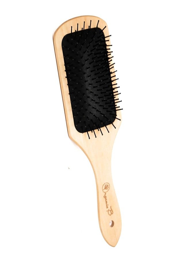 Organic B Wooden Hair Brush Comb for Women and Men, Paddle Cushion Comb Brush with Air Cushion, Nylon Bristles, Scalp Massage, Anti Static, Round Tip, Wood Handle, Salon Quality (Medium) - Image 1